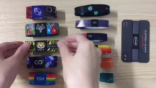 Customized RFID/NFC Thermal Woven Polyester Elastic Fabric Bracelet Wristband with Custom Logo Wrist Band